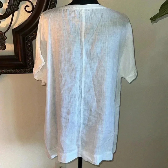 FLAX Women’s White 100% Linen Scoop Neck Pullover Top Tunic Large - Picture 14 of 14